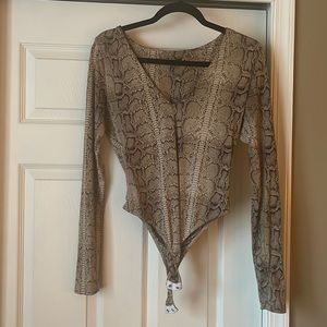 Snakeskin silk long sleeve bodysuit